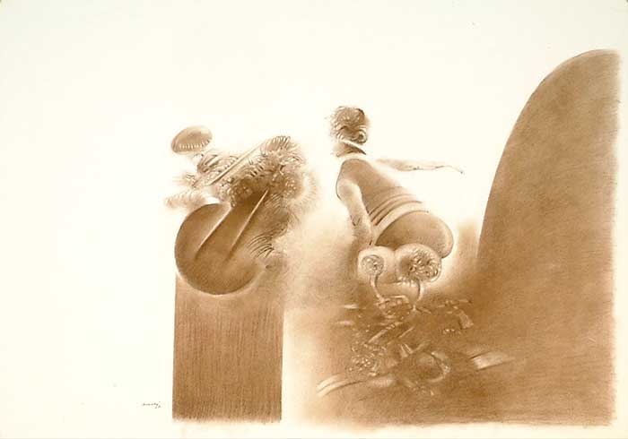 La dérobade du violoncelliste / 1981 par BRACHE Carlos  * Cliquer pour agrandir / Click for enlarge