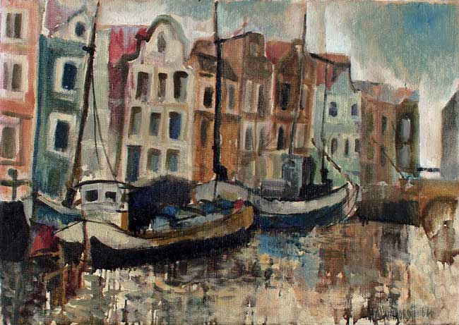 Un canal à Amsterdam / 1964 par HAGONDOKOFF Constantin   * Cliquer pour agrandir / Click for enlarge