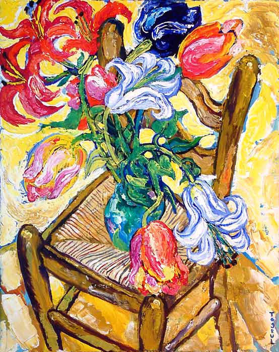 NARIMANBEKOV Togroul  : Fleurs sur une chaise / Années 90 * Cliquer pour voir l'image en grand
