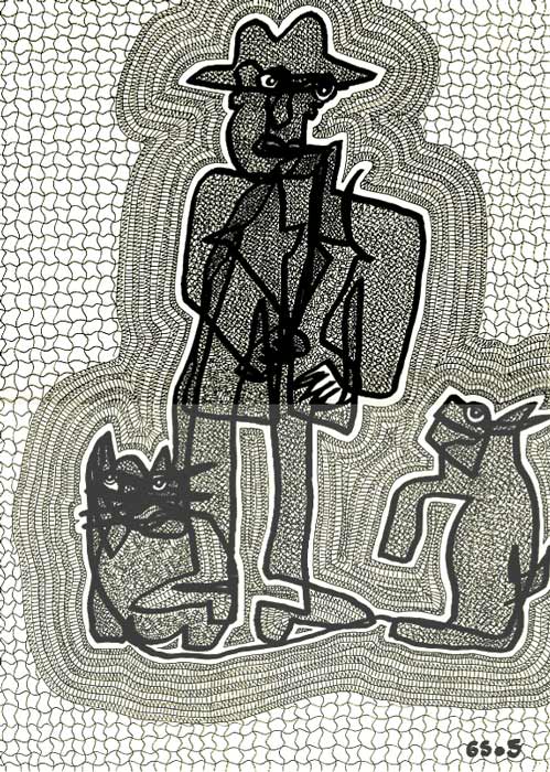 Homme entre chien et chat / 2005 par SENDREY Gérard  * Cliquer pour agrandir / Click for enlarge